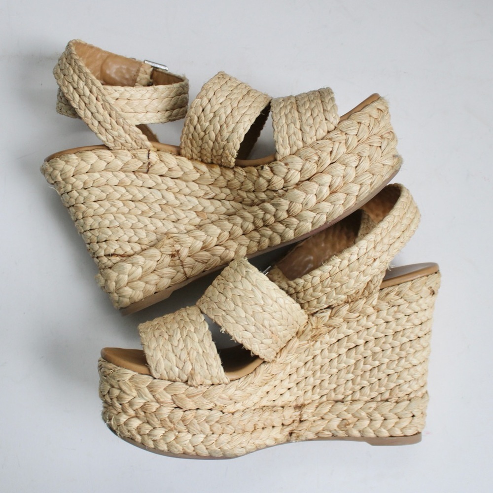 POLO Ralph Lauren Tan Woven Raffia Wicker Wedge Sandal Heels Spain Size 39.5 / 9 - Picture 7 of 8
